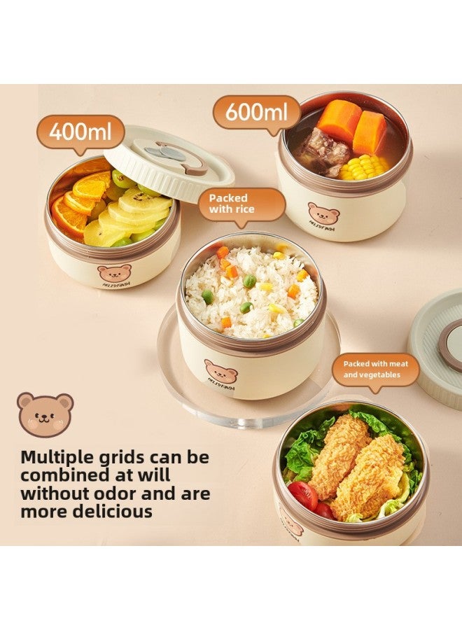 316 Food Grade Stainless Steel Insulated Lunch Box Microwave Oven Heating Soup Bowl Children Bento Box Portable Lunch Box Gift-Specifications:316: Beige-1 Extra Large Size + Soup Bowl Bag + Portable Tableware (bear Type)  - Image 3