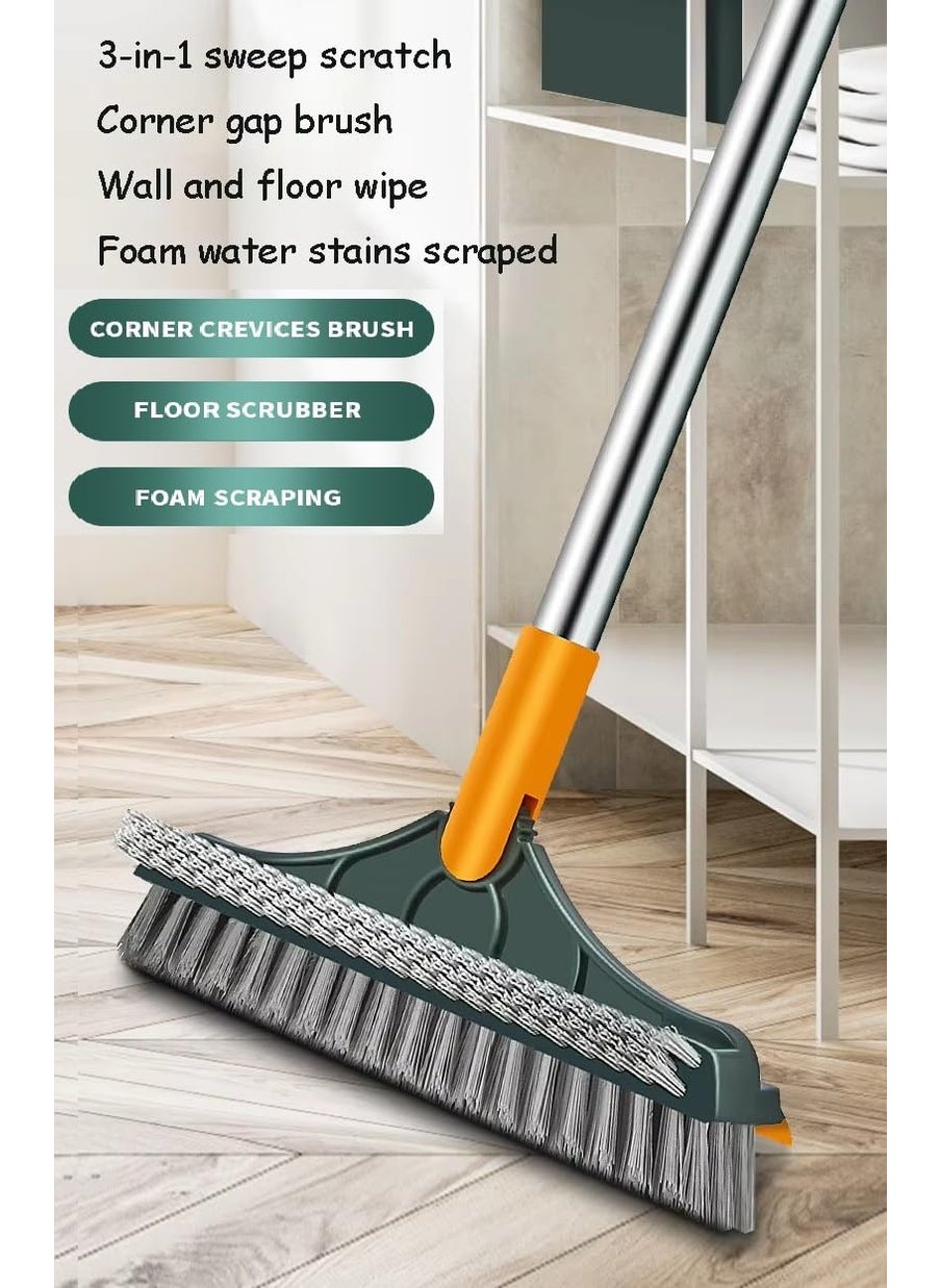 QERINKLE - QERINKLE 3 in 1 Bathroom Cleaning Brush with Wiper Tiles Cleaning Brush Floor Scrub Bathroom Brush with Long Handle 120° Rotate Bathroom (Yellow+GREEN1) - Image 1