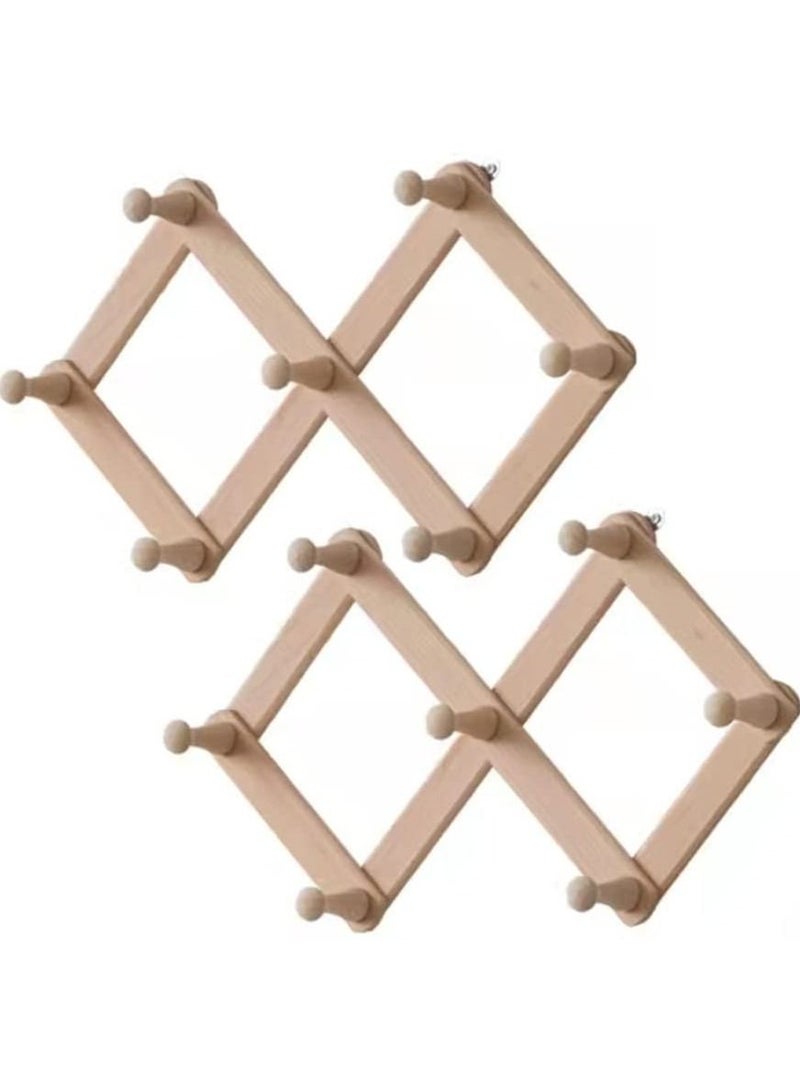 LINGWEI Wooden Cloth Hanger With 7 Hooks Beige  - Image 2