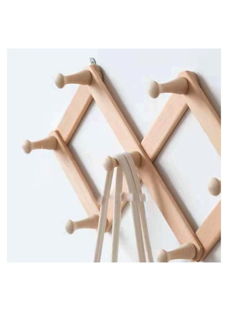 LINGWEI Wooden Cloth Hanger With 7 Hooks Beige  - Image 1