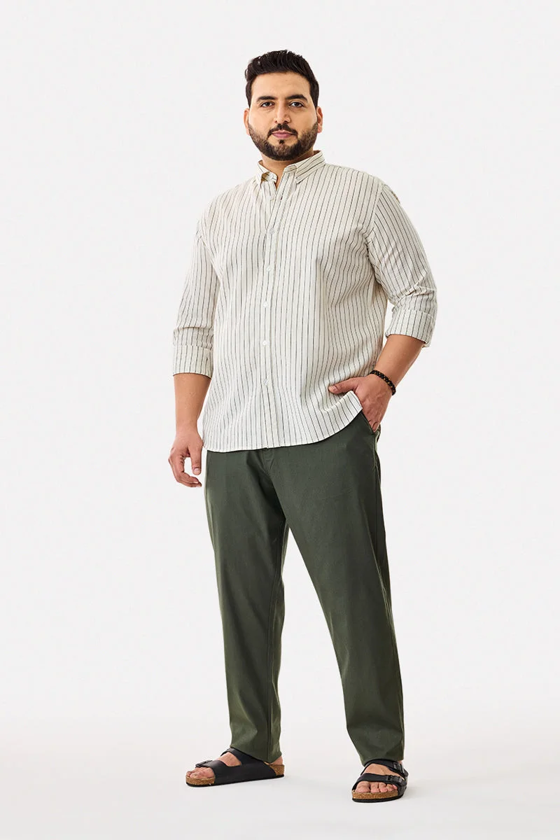 SNITCH Green Textured Regular Fit Casual Plus Size Trousers