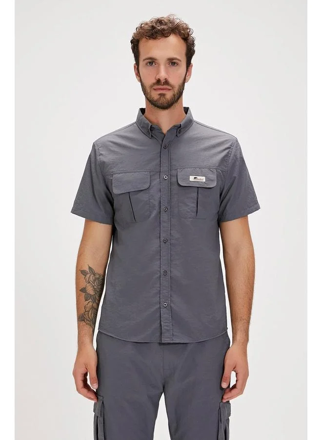 Fernando Asphalt-Printed Short Sleeve Men's Shirt.