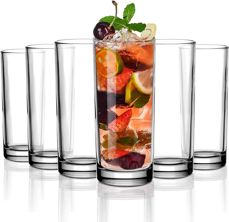 PrimeWorld طقم كؤوس هاي-بال زجاجية شفافة سعة 295 مل - 6 قطع - كؤوس شرب طويلة للماء، العصير، المشروبات الباردة، موهيتو، كوكتيل، خالية من الرصاص، مثالية للمنزل، المطاعم والحفلات - Image 3