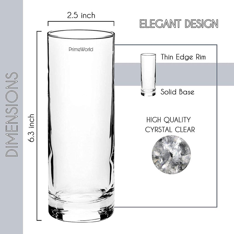 PrimeWorld طقم كؤوس هاي-بال زجاجية شفافة سعة 295 مل - 6 قطع - كؤوس شرب طويلة للماء، العصير، المشروبات الباردة، موهيتو، كوكتيل، خالية من الرصاص، مثالية للمنزل، المطاعم والحفلات - Image 2