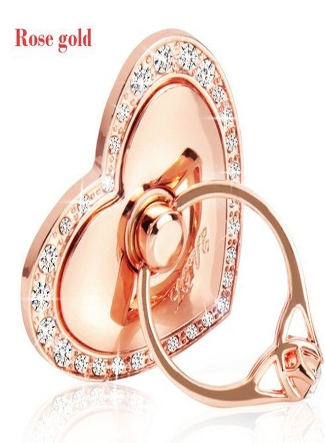 TOPWOOZU Phone Stand, Luxury Updated Re-Usable Metal Stainless Phone & Tablet Anti Drop Ring Stand Holder with Diamonds for iPhone iPod iPad Samsung and More (Heart Shape) (Rosegold) - Image 1