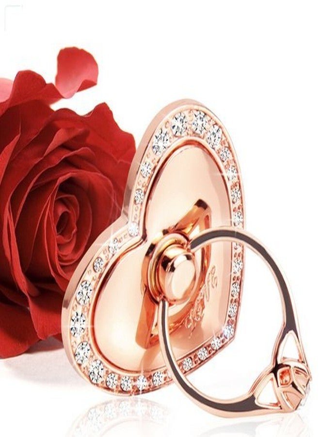 TOPWOOZU Phone Stand, Luxury Updated Re-Usable Metal Stainless Phone & Tablet Anti Drop Ring Stand Holder with Diamonds for iPhone iPod iPad Samsung and More (Heart Shape) (Rosegold) - Image 2