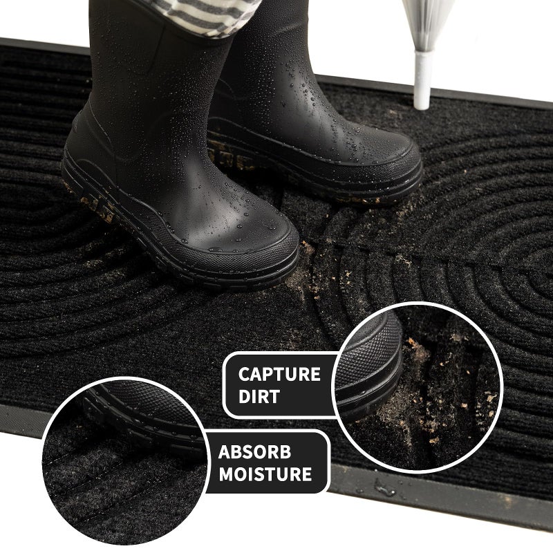 RORA Front Door Mat Outside Indoor Entrance, Heavy Duty Non Slip Welcome Doormat, Natural Rubber Floor Mat for Entryway, Patio, Garage, Porch, 29.5"x17", Black - Image 3