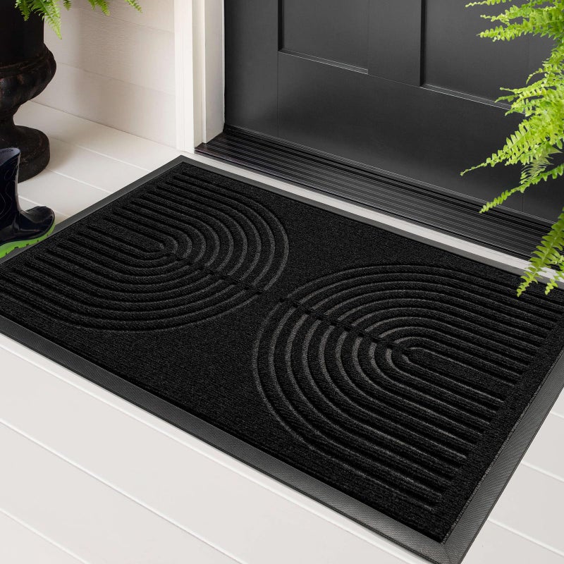 RORA Front Door Mat Outside Indoor Entrance, Heavy Duty Non Slip Welcome Doormat, Natural Rubber Floor Mat for Entryway, Patio, Garage, Porch, 29.5"x17", Black - Image 1