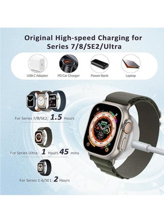 المغناطيسي كابل شحن شاحن أبل ووتش ، [ الناقل التسلسلي العام ] لاسلكي كابل شحن متوافق مع iWatch سلسلة ultra2 / ultra / 8 / 7 / 6 / SE2 / 5 / 4 / 3 / 2 [ 1.5M ] أبيض - view 3