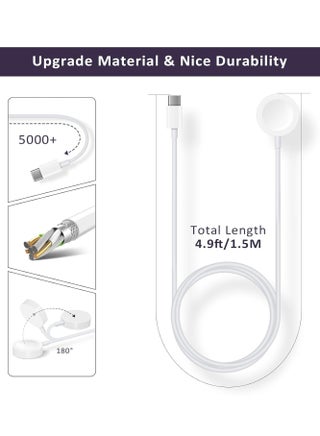 المغناطيسي كابل شحن شاحن أبل ووتش ، [ الناقل التسلسلي العام ] لاسلكي كابل شحن متوافق مع iWatch سلسلة ultra2 / ultra / 8 / 7 / 6 / SE2 / 5 / 4 / 3 / 2 [ 1.5M ] أبيض - view 2