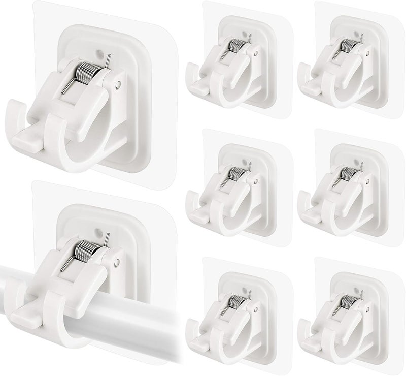 Codoule JIBOLAT 8PCS Self Adhesive Curtain Rod Holders No Drill Curtain Rods Brackets No Drilling Nail Free Adjustable Curtain Rod Hooks Curtain Hangers for Bathroom Kitchen Home Bathroom Hotel - Image 1