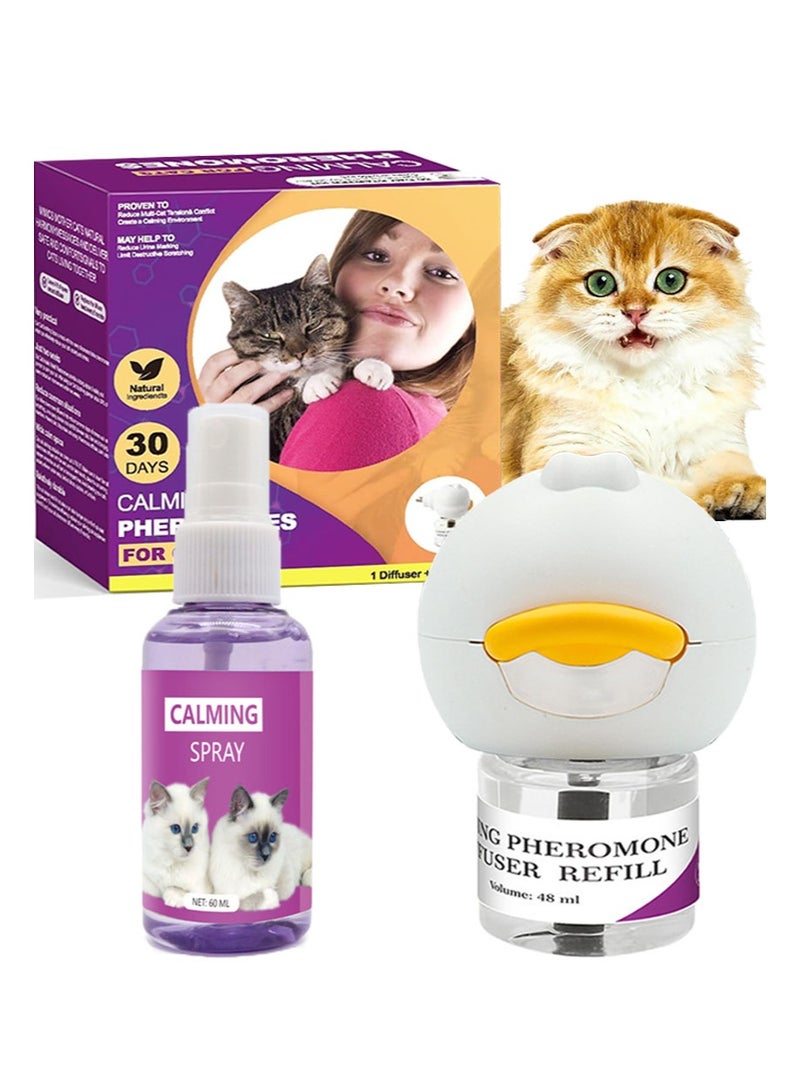 ايكانبو مجموعة موزع فيرومونات القطط، موزع فيرومونات مهدئة للقطط 48 مل وبخاخ 60 مل، موزع مهدئ للقطط، فيرومونات قابلة لإعادة التعبئة 2 في 1 بالمملكة المتحدة، فيرومونات لاسترخاء القطط، مهدئة، ضد التوتر، الخدوش، تخفف علامات القلق - Image 1