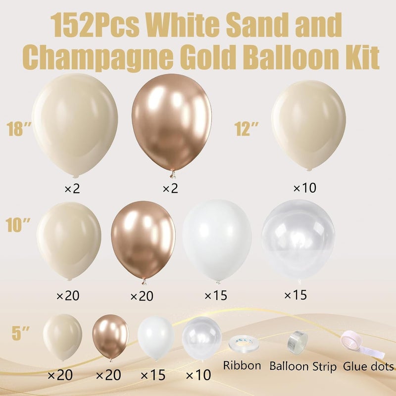 Excefore 152 PCS White Sand Metallic Gold Balloon Garland Arch Kit, Nude, White, and Clear Balloons for Boho Wedding, Birthday, Baby Shower, Bridal Shower, Engagement, and Anniversary Decorations - Image 3