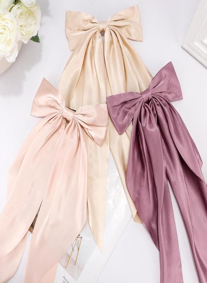 RECTYO GALLERY 3PCS Hair Bows for Women, Black White Silky Satin Hair Bow Hair Barrettes Clip Bowknot with Long Tail, Large Soft Hair Clips with Bow Accessories for Girl, 3Colors (MULTICOLOR) - Image 5