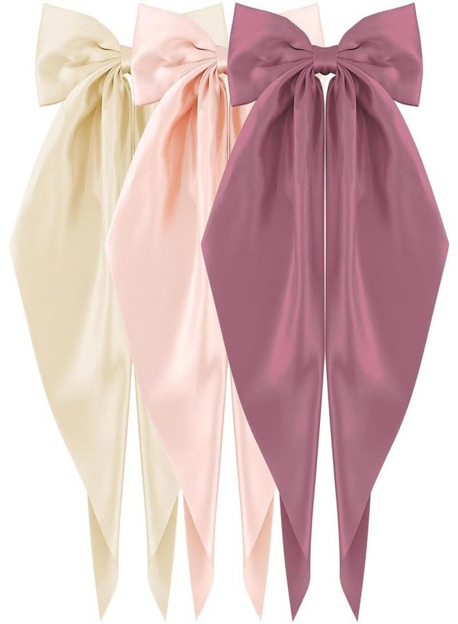 RECTYO GALLERY 3PCS Hair Bows for Women, Black White Silky Satin Hair Bow Hair Barrettes Clip Bowknot with Long Tail, Large Soft Hair Clips with Bow Accessories for Girl, 3Colors (MULTICOLOR) - Image 1