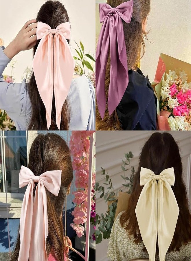RECTYO GALLERY 3PCS Hair Bows for Women, Black White Silky Satin Hair Bow Hair Barrettes Clip Bowknot with Long Tail, Large Soft Hair Clips with Bow Accessories for Girl, 3Colors (MULTICOLOR) - Image 4