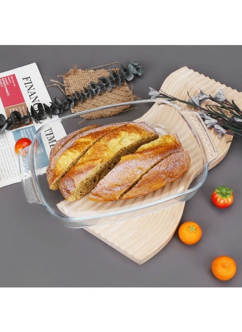 Danube Home Chef's Delight Rectangular Glass Bakeware With Handle Durable And Stylish Perfect For Baking Roasting And Serving Oven Safe Clear Glass Design 2000Ml
