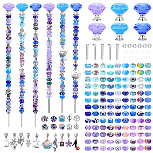 AIPRIDY DIY Crystal Beaded Fairy Wand Garden Stakes Kit Colorful Decorative Wands with Assembly Guide 12 or 10 Inch Threaded RodsOutdoor Garden Decoration Set 174 PurpleAquaBlueDiamond Top - Image 1