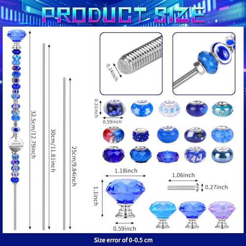 AIPRIDY DIY Crystal Beaded Fairy Wand Garden Stakes Kit Colorful Decorative Wands with Assembly Guide 12 or 10 Inch Threaded RodsOutdoor Garden Decoration Set 174 PurpleAquaBlueDiamond Top - Image 3