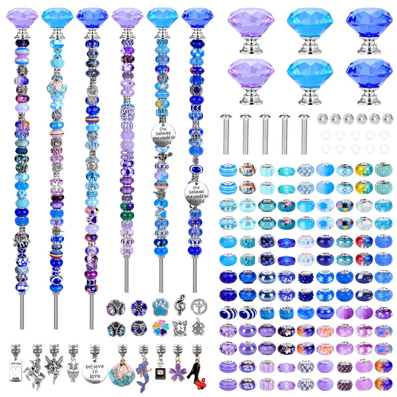 AIPRIDY DIY Crystal Beaded Fairy Wand Garden Stakes Kit Colorful Decorative Wands with Assembly Guide 12 or 10 Inch Threaded RodsOutdoor Garden Decoration Set 174 PurpleAquaBlueDiamond Top - Image 2