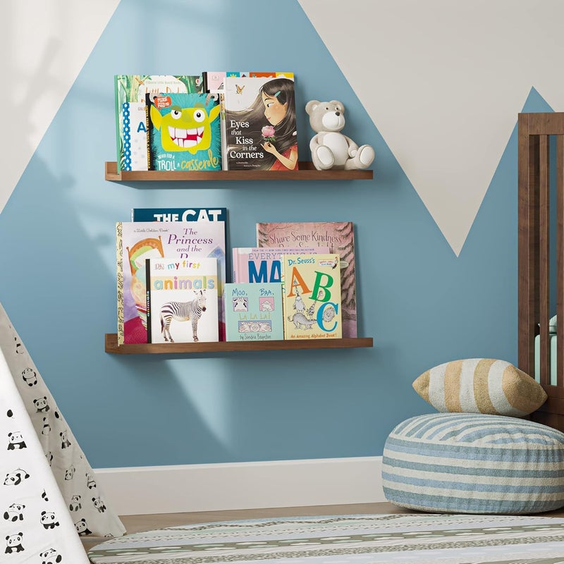 WOODAMIYA Wooden Wall Mounting Shelves for Decorative Wall Shelf for Books Dcor and Display Elegant SpaceSaving Design Available in 22 Inch 34 Inch 46 Inch Sizes Teak Finish 22 INCH - Image 3