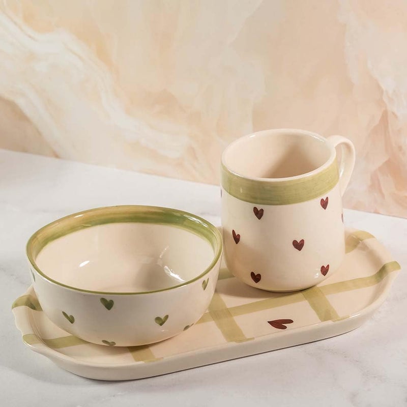 Holm Story Holm Story Lovestruck Green Breakfast Set | Serving Tray | Cereal Bowl | Coffee Mugs | Ceramic | Serve Breakfast | Morning Set - Image 2