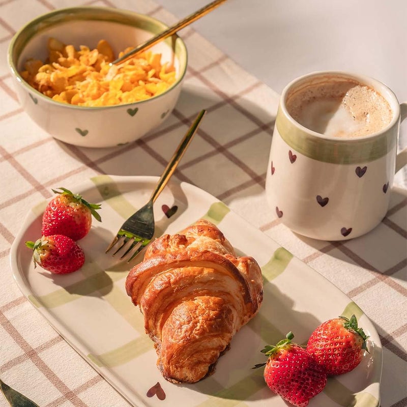 Holm Story Holm Story Lovestruck Green Breakfast Set | Serving Tray | Cereal Bowl | Coffee Mugs | Ceramic | Serve Breakfast | Morning Set - Image 1