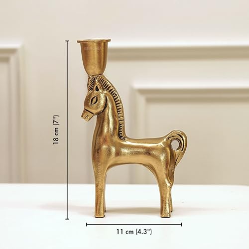 BEHOMA Handcrafted Aluminium Horse Candle Holder | Gold Finish Decorative Taper Candlestick | Valentine’s Day & Romantic Gift for Men | Wedding & Housewarming Showpiece | Golden (Candle Not Included) - Image 5