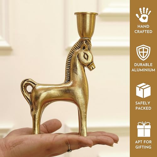 BEHOMA Handcrafted Aluminium Horse Candle Holder | Gold Finish Decorative Taper Candlestick | Valentine’s Day & Romantic Gift for Men | Wedding & Housewarming Showpiece | Golden (Candle Not Included) - Image 4