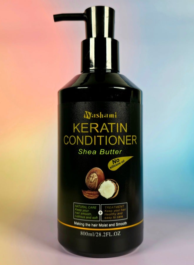 واشامي بلسم الكيراتين وزبدة الشيا – بدون زيت السيليكون – ترميم عميق وترطيب وتحكم في التجعد للشعر الجاف والتالف – 800 مل - Image 1