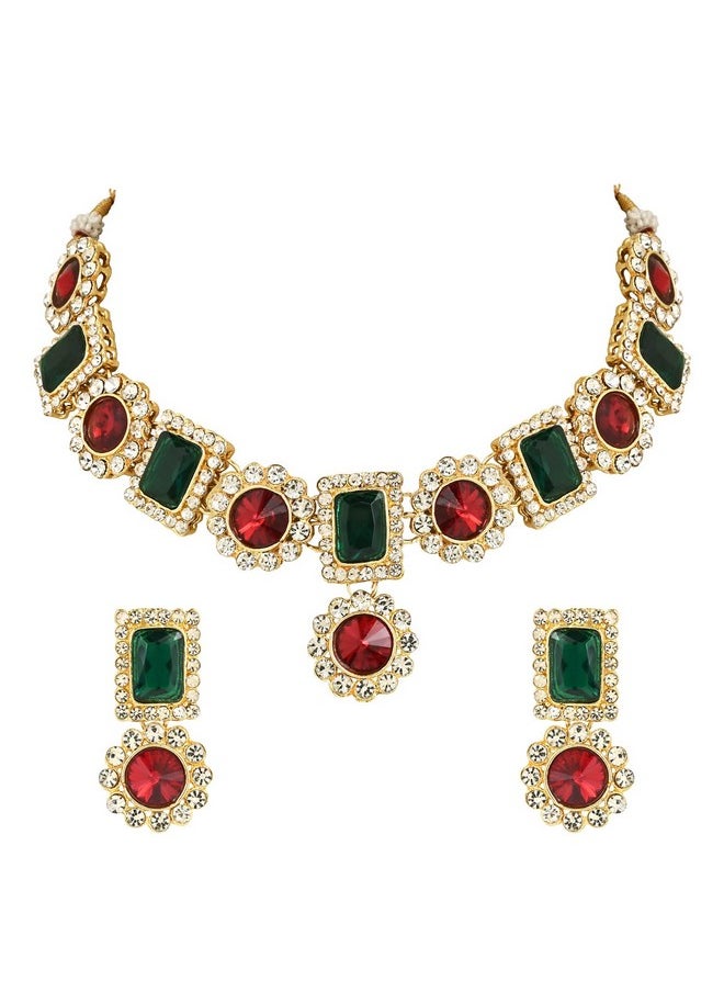 I Jewels I Jewels 18K Gold Plated Traditional Stone Studded Necklace Jewellery Set For Women And Girls (IJ353MG)  - Image 1