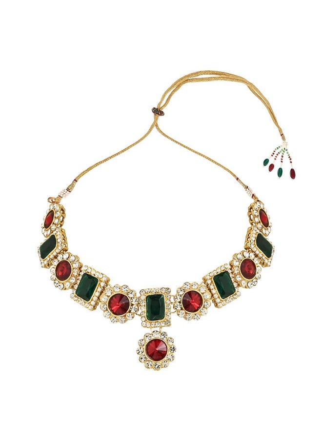 I Jewels I Jewels 18K Gold Plated Traditional Stone Studded Necklace Jewellery Set For Women And Girls (IJ353MG)  - Image 4