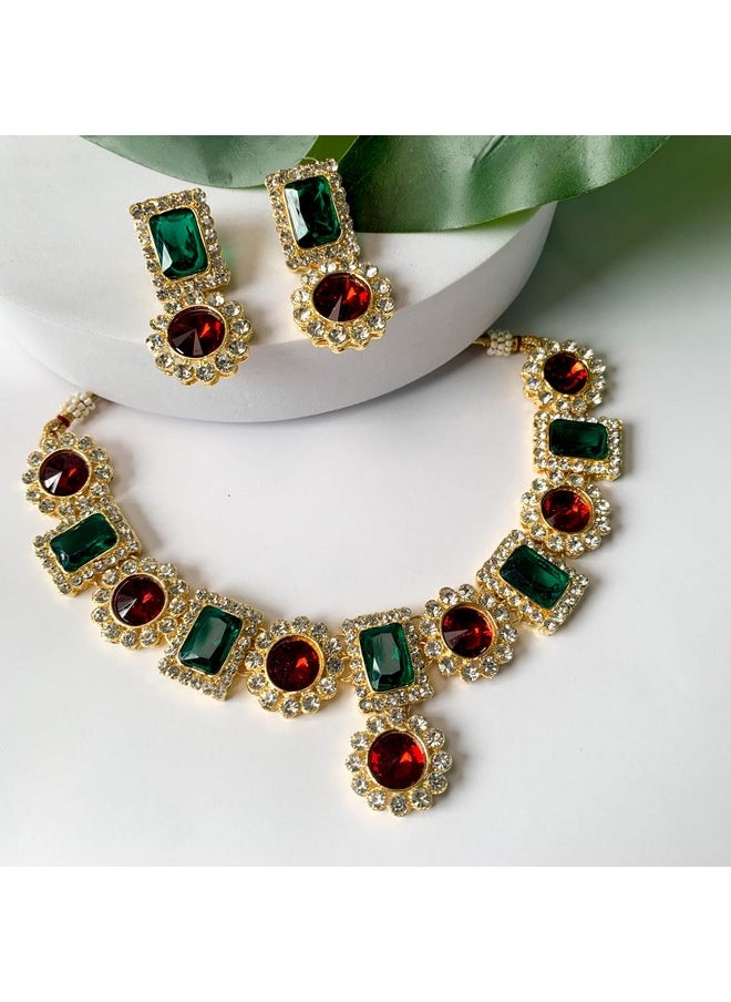 I Jewels I Jewels 18K Gold Plated Traditional Stone Studded Necklace Jewellery Set For Women And Girls (IJ353MG)  - Image 2