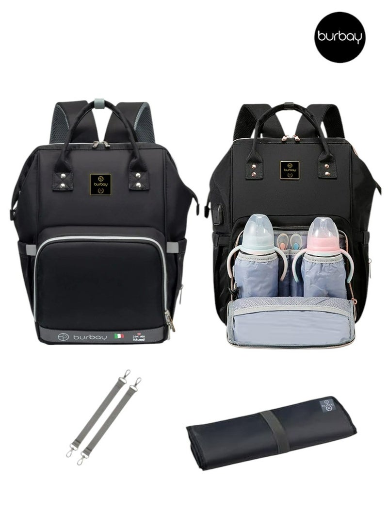 burbay Burbay Classic Diaper Backpack (Black) - Practical & Stylish for Mothers  - Image 5