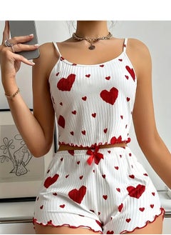 Generic Womens pajamas set with a heart print - short blouse - comfortable shorts - pyjama for girls -  Sleepwear - Pyjamas for Ladies  - Image 1