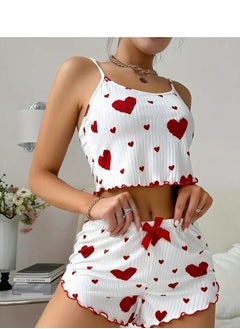 Generic Womens pajamas set with a heart print - short blouse - comfortable shorts - pyjama for girls -  Sleepwear - Pyjamas for Ladies  - Image 3