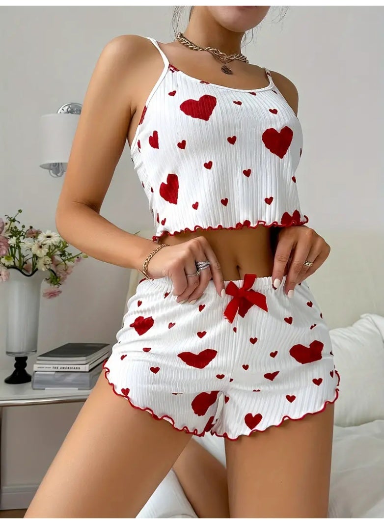 Womens pajamas set with a heart print - short blouse - comfortable shorts - pyjama for girls -  Sleepwear - Pyjamas for Ladies - Image 4