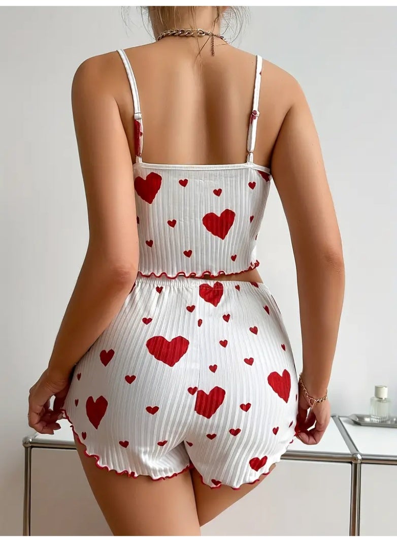 Womens pajamas set with a heart print - short blouse - comfortable shorts - pyjama for girls -  Sleepwear - Pyjamas for Ladies - Image 5