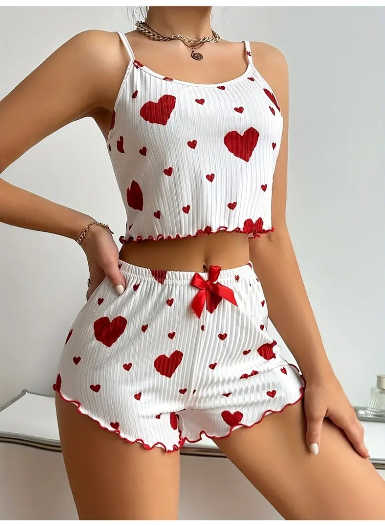 Womens pajamas set with a heart print - short blouse - comfortable shorts - pyjama for girls -  Sleepwear - Pyjamas for Ladies - Image 2