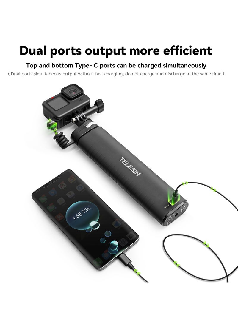 TELESIN - 10000mAh Power Bank Selfie Stick Charging Handle Grip for GoPro 12 11 10 9 DJI Action 3 4 Insta360 X3 Camera Smart Phone - Image 1