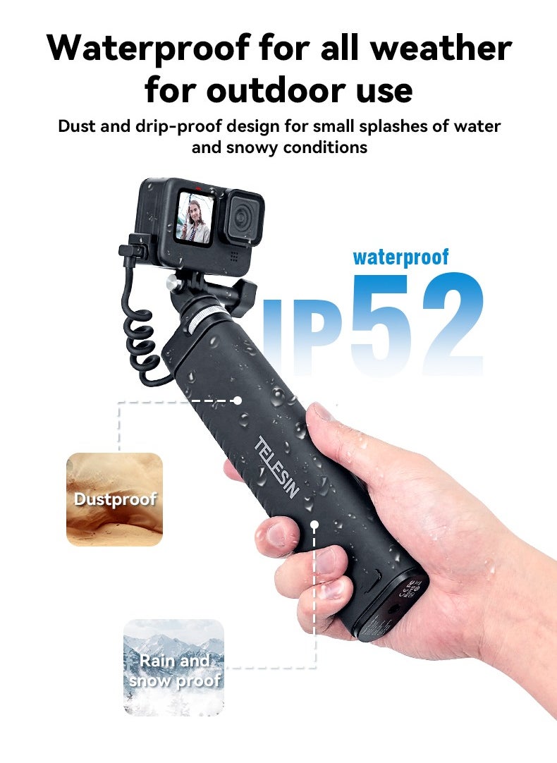 TELESIN - 10000mAh Power Bank Selfie Stick Charging Handle Grip for GoPro 12 11 10 9 DJI Action 3 4 Insta360 X3 Camera Smart Phone - Image 1
