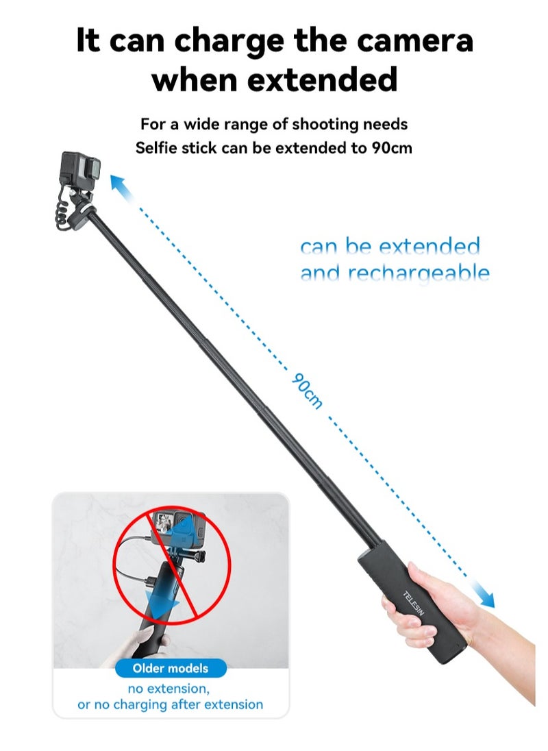 TELESIN - 10000mAh Power Bank Selfie Stick Charging Handle Grip for GoPro 12 11 10 9 DJI Action 3 4 Insta360 X3 Camera Smart Phone - Image 1