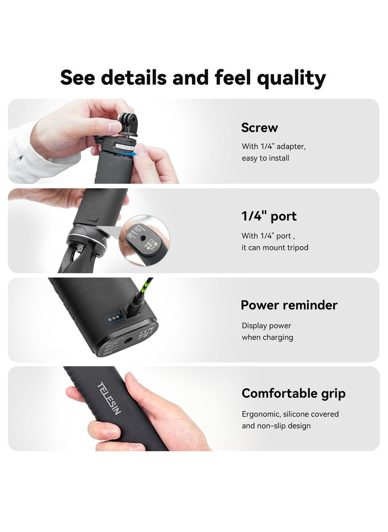 TELESIN - 10000mAh Power Bank Selfie Stick Charging Handle Grip for GoPro 12 11 10 9 DJI Action 3 4 Insta360 X3 Camera Smart Phone - Image 1