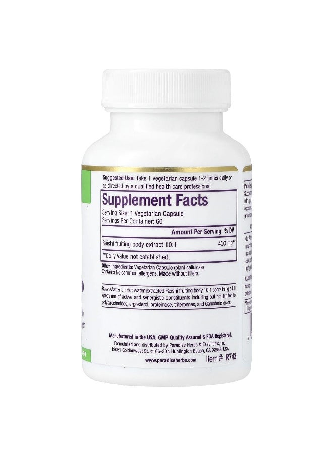 Paradise Herbs Paradise Herbs, Reishi Extract, 400 mg, 60 Vegetarian Capsules  - Image 2