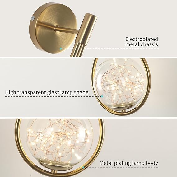 CORAL TREE Indoor Wall LightsModern Wall Sconces Lighting Raindrop Shape Design Wall Lamp Bedside Wall Lamp with Glass Shade Light Fixtures Bedroom Living Room Hallway Lights6W - Image 4