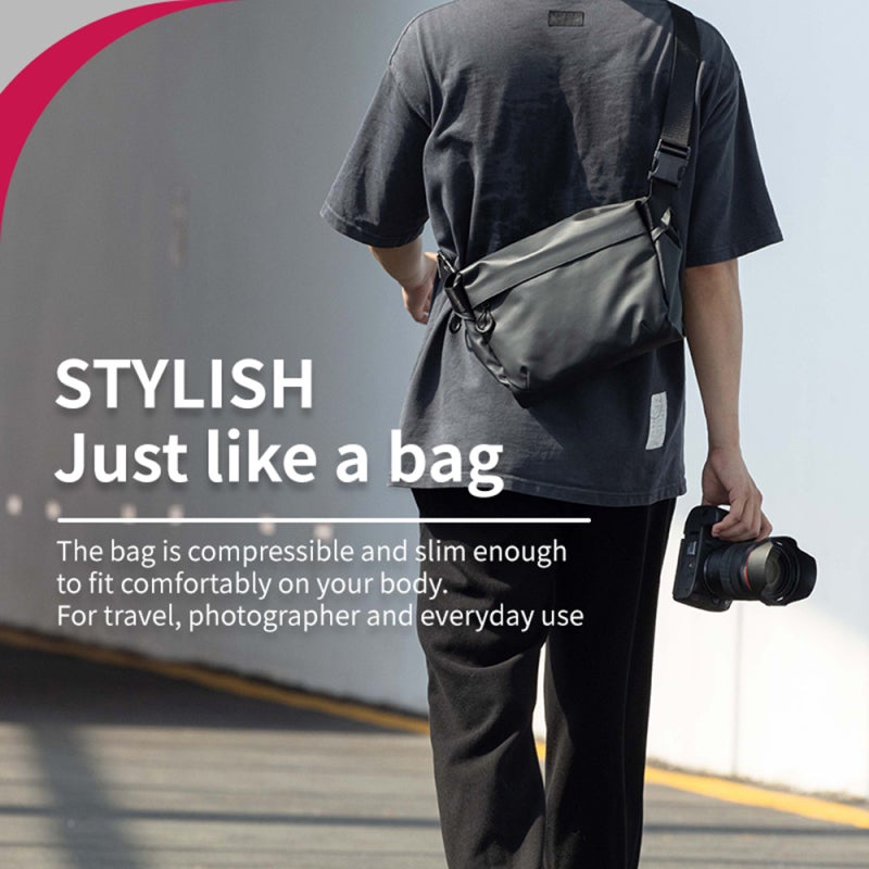 Small Camera Sling Bag: 6L Black Waterproof 600D Fabric - Detachable Foldable Divider, Expandable Storage for Casual Travel, Everyday Use, Unisex Photographers - Image 4