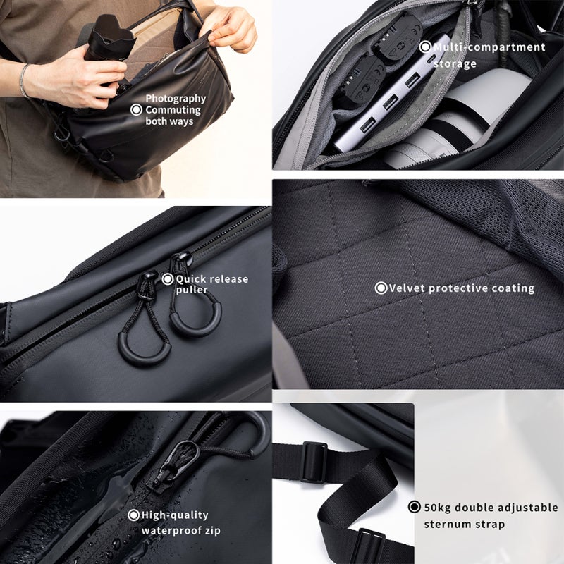 Small Camera Sling Bag: 6L Black Waterproof 600D Fabric - Detachable Foldable Divider, Expandable Storage for Casual Travel, Everyday Use, Unisex Photographers - Image 3