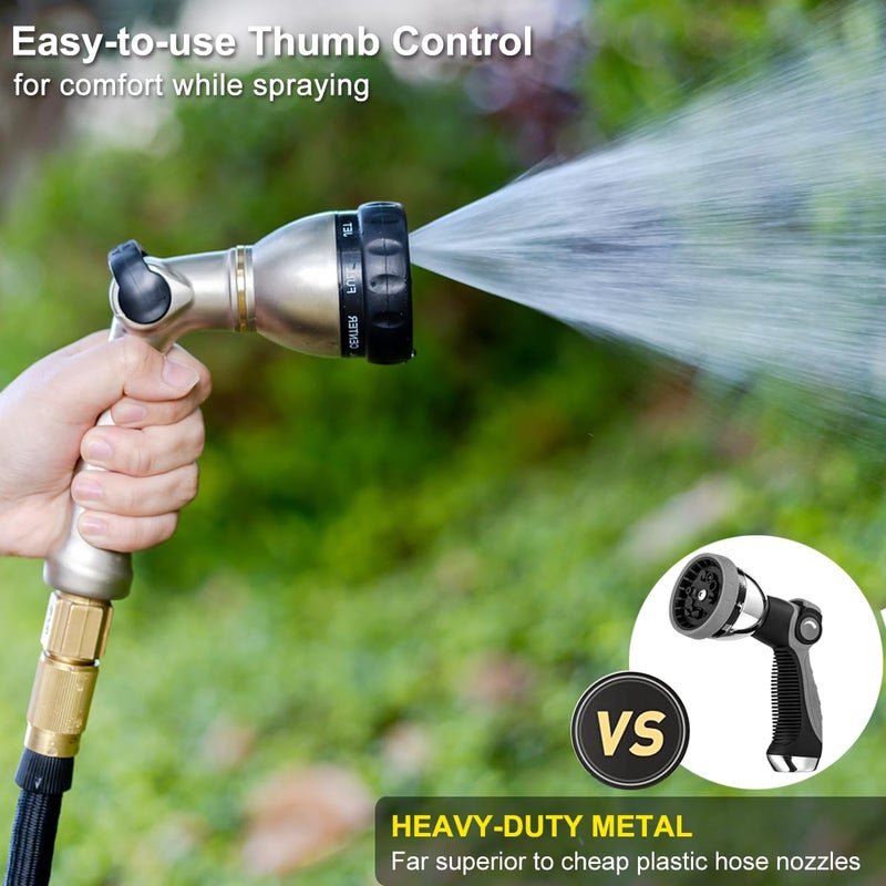 FANHAO Professional Garden Hose Nozzle Heavy Duty, 100% Metal Thumb Control Water Hose Sprayer with 8 Spray Patterns, High Pressure Water Nozzle for Watering Plant & Lawn, Washing Car & Pet - Image 5