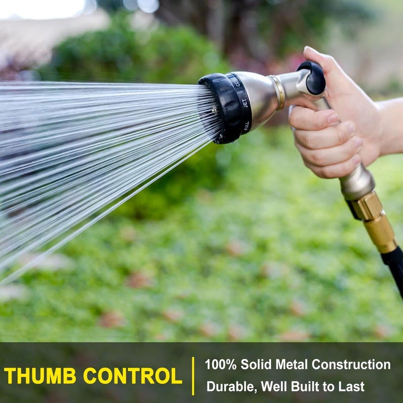 FANHAO Professional Garden Hose Nozzle Heavy Duty, 100% Metal Thumb Control Water Hose Sprayer with 8 Spray Patterns, High Pressure Water Nozzle for Watering Plant & Lawn, Washing Car & Pet - Image 2