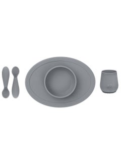 ezpz First Food Set - 100% Silicone Baby Feeding Set With Built-In Placemat, Training Cup And Spoons For First Foods + Baby Led Weaning, 4 Months +, Grey  - Image 1